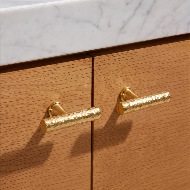 A golden brass cabinet pull from Hometouch's hardware collection features a polished bar-shaped design suitable for contemporary kitchen cabinetry and furniture applications.