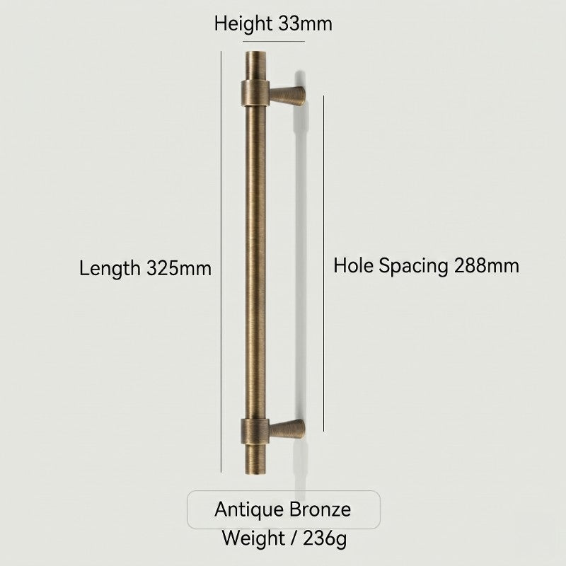 A Hometouch contemporary profile cabinet handle features an antique brass finish with a clean geometric shape, designed for modern furniture hardware applications. This product shot highlights the pull's textured metallic surface and ergonomic form suitable for kitchen or wardrobe design visualization.