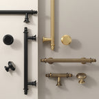Hometouch handle in antique gold brass with a striped rectangular profile, designed as a cabinet pull for furniture hardware, available at www.hometouchware.com.