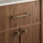 A rectangular brass cabinet pull in a gold finish, shown in a clean product photography style suitable for hardware catalogs or interior design applications.
