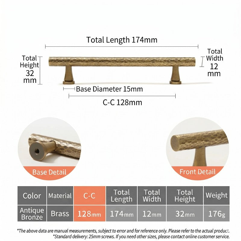 KENSINGTON Hammered Solid Brass Kitchen & Cabinet Handles