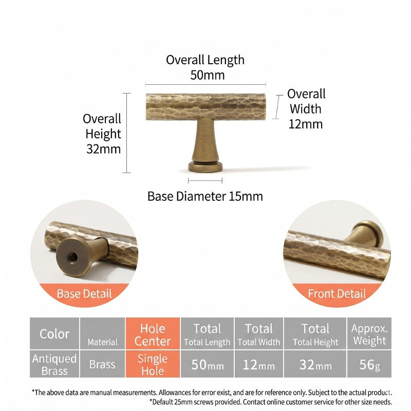 KENSINGTON Hammered Solid Brass Kitchen & Cabinet Handles