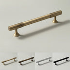 A modern bar pull handle from Hometouch features clean linear geometry and a polished brass finish, presented as a product shot suitable for hardware specifications or e-commerce displays alongside bronze, silver, and black finish variants.