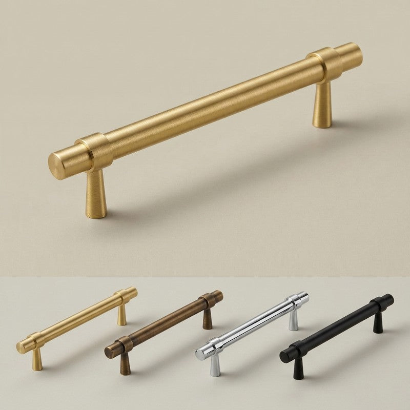 A brass-finished pull handle for cabinetry or furniture features a gently curved, ergonomic shape designed for a comfortable grip, presented in a clean product photography style suitable for hardware catalogs or interior design applications.