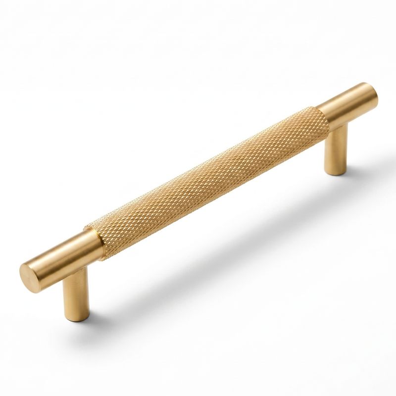 A rectangular drawer pull made of brass in a gold finish, displayed as a product image on a clean background for e-commerce use, sourced from www.hometouchware.com.