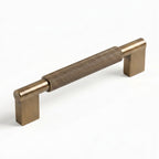 Hometouch's brushed brass rectangular cabinet pull features a durable textured finish and clean linear silhouette designed for contemporary kitchen cabinetry and furniture hardware installations.