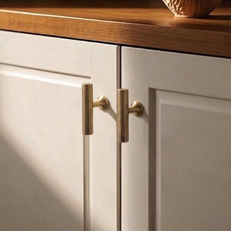 A Hometouch polished brass bar pull handle is photographed in crisp detail highlighting its horizontal profile for cabinet and furniture hardware applications.