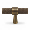 Hometouch hardware handle knobs feature a brushed brass finish in a modern minimalist style for kitchen cabinet applications, showcasing clean geometric forms under neutral lighting as seen at www.hometouchware.com.