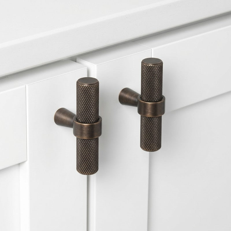 ASTON Knurled Solid Brass T-Bar Cabinet Knobs & Pulls